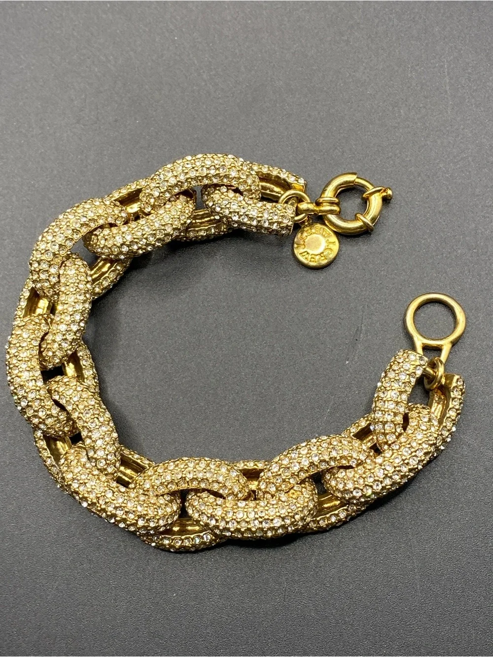 J.CREW Gild Tone Pave Crystal Link Bracelet Oversized Chunky Links
